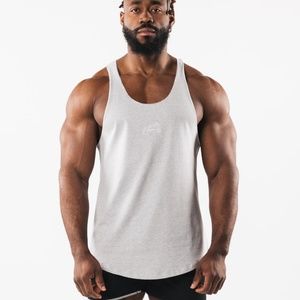 ALPHALETE WOLF HEAD RAW CUT TANK SZ XL Heather Grey